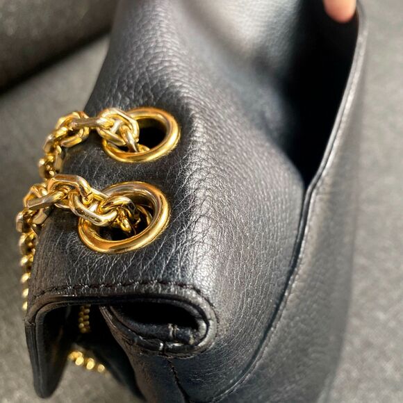 MCM Black Pebbled Leather Logo Charm Studded Convertible Chain Strap Flap Bag - Picture 12 of 16